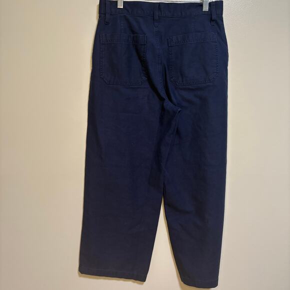 J Crew Factory Navy Wide Leg Button Front Pant Slub Cotton Cropped Trouser SZ 27 - Picture 7 of 12